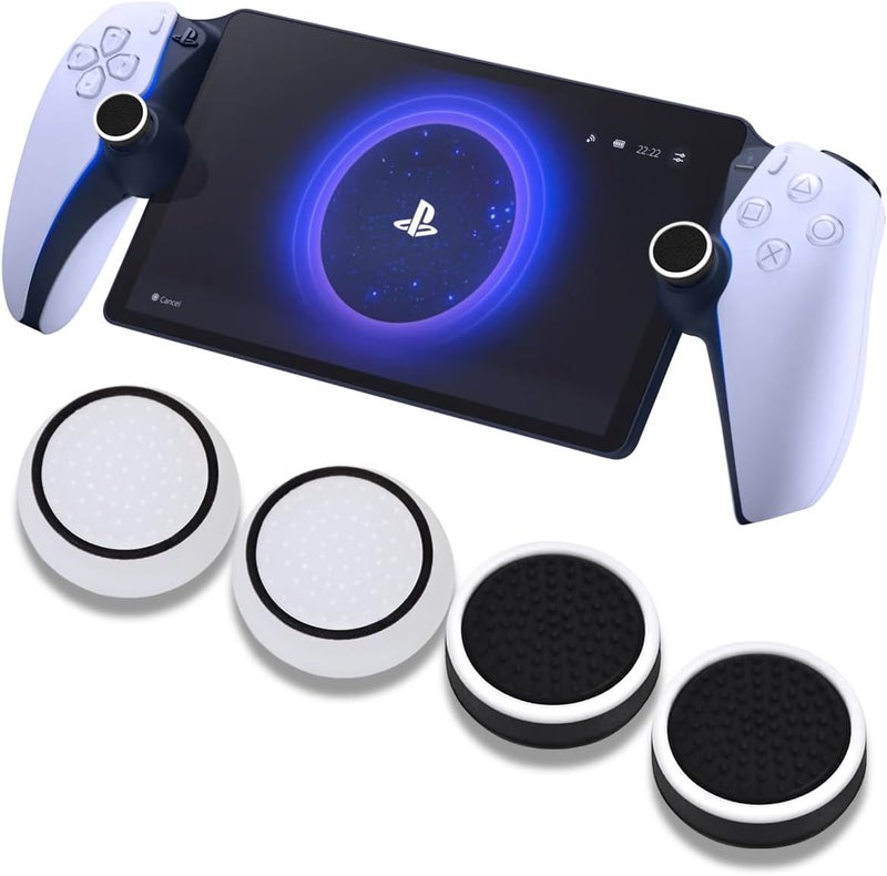 Sunmike PS Portal Thumb Grips Black, Full Protection Analog Stick Cover Silicone Joystick Caps Anti-Scratch & Anti-Slip Thumbstick Replacement Thumb Grips Caps PS Portal Accessories (4 Pcs) - Black&White - Image 2